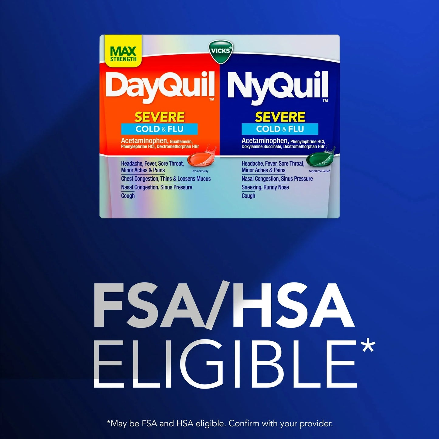 Vicks DayQuil & NyQuil Severe – Cold & Flu Relief LiquiCaps, 24 Count - Exotic Pro