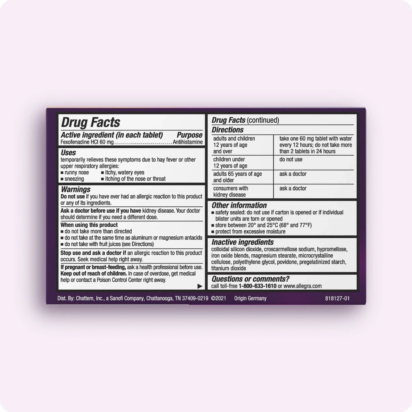 Allegra 12-Hour Allergy Relief, 60mg Fexofenadine HCl, Non-Drowsy, 12 Ct - Exotic Pro
