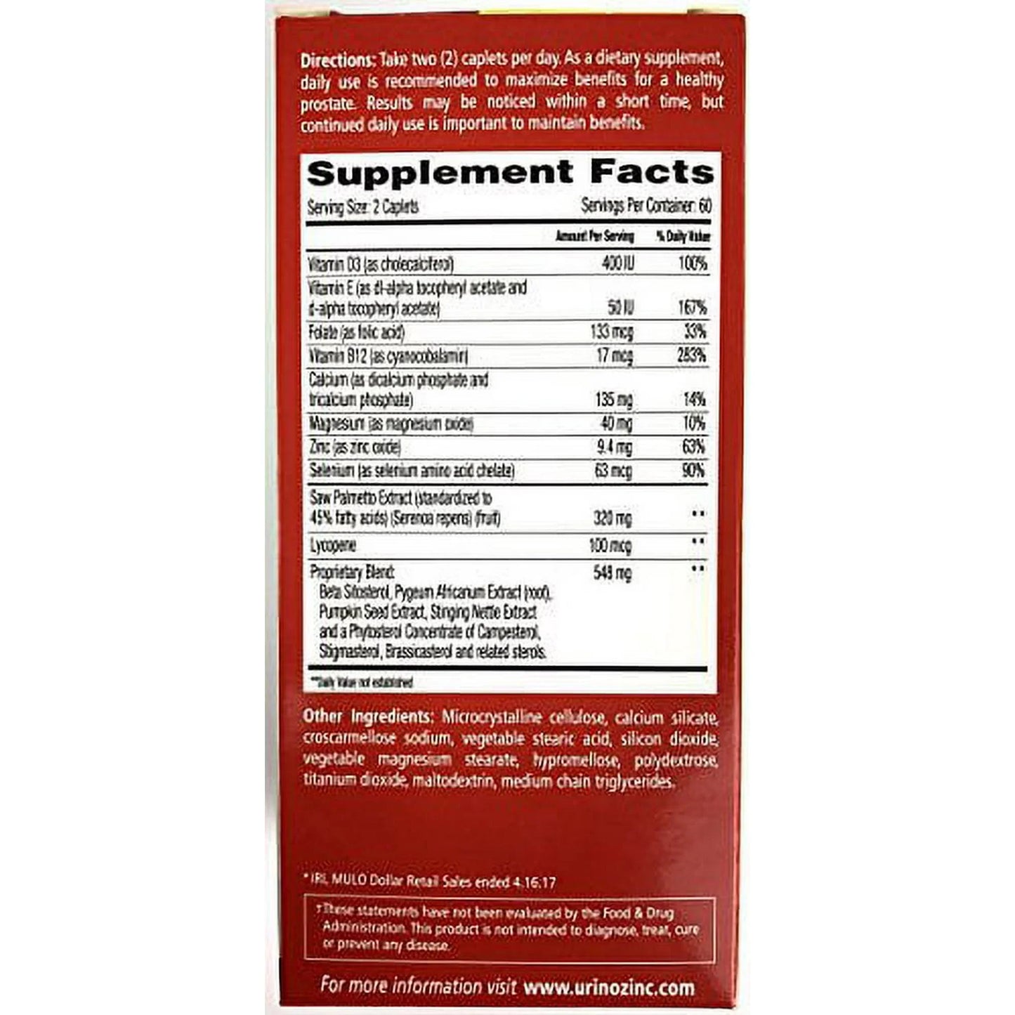 Urinozinc Prostate Health Complex 120 Ct | Men's Supplement for Prostate & Urinary Support - Exotic Pro