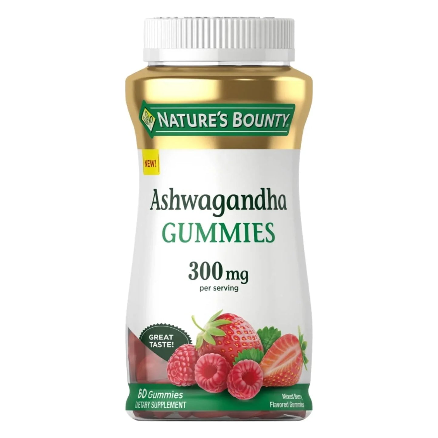 Nature’s Bounty Ashwagandha Gummies for Stress Support, KSM-66 300mg, Mixed Berry, 60 Gummies - Exotic Pro