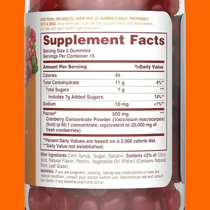 Sundown Cranberry Gummies Dietary Supplement - 500mg, Cran-Raspberry Flavored, 75 Count - Exotic Pro