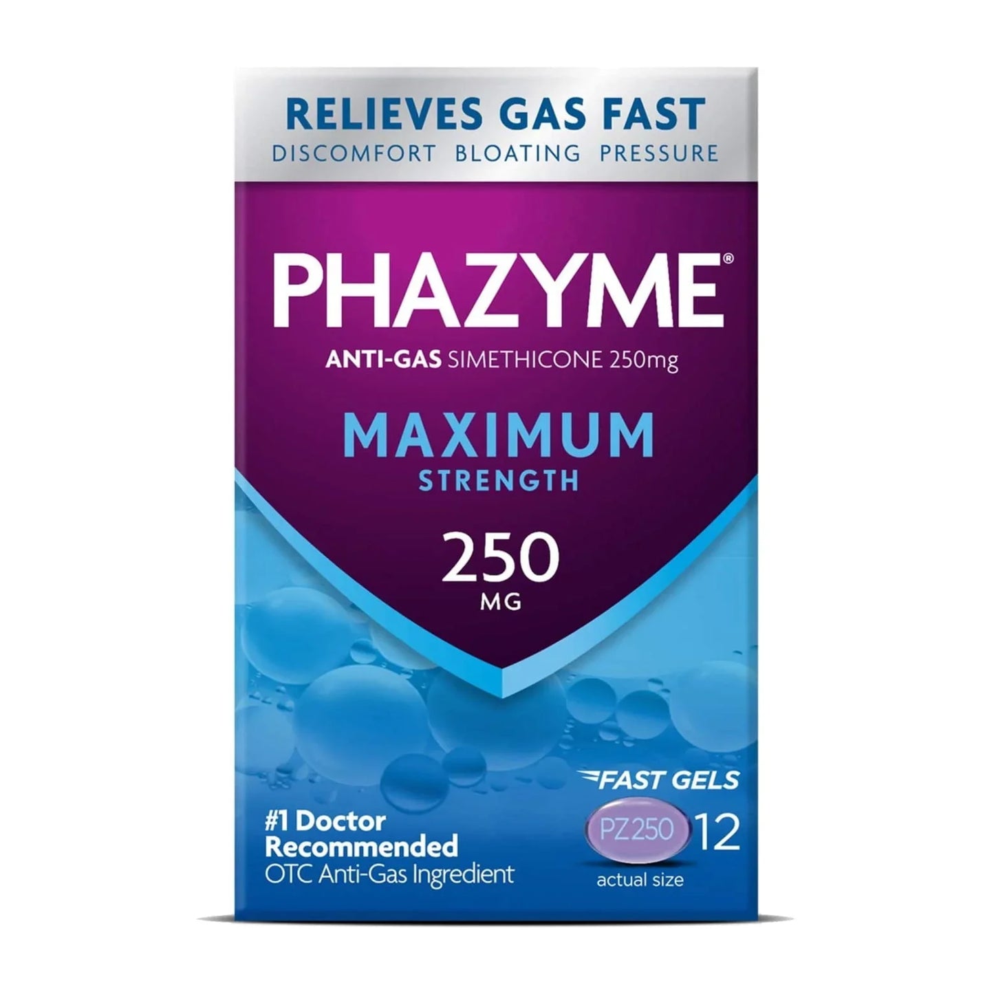 Phazyme Maximum Strength Gas Relief – 250mg, 12 Softgels | Fast Bloating Relief - Exotic Pro
