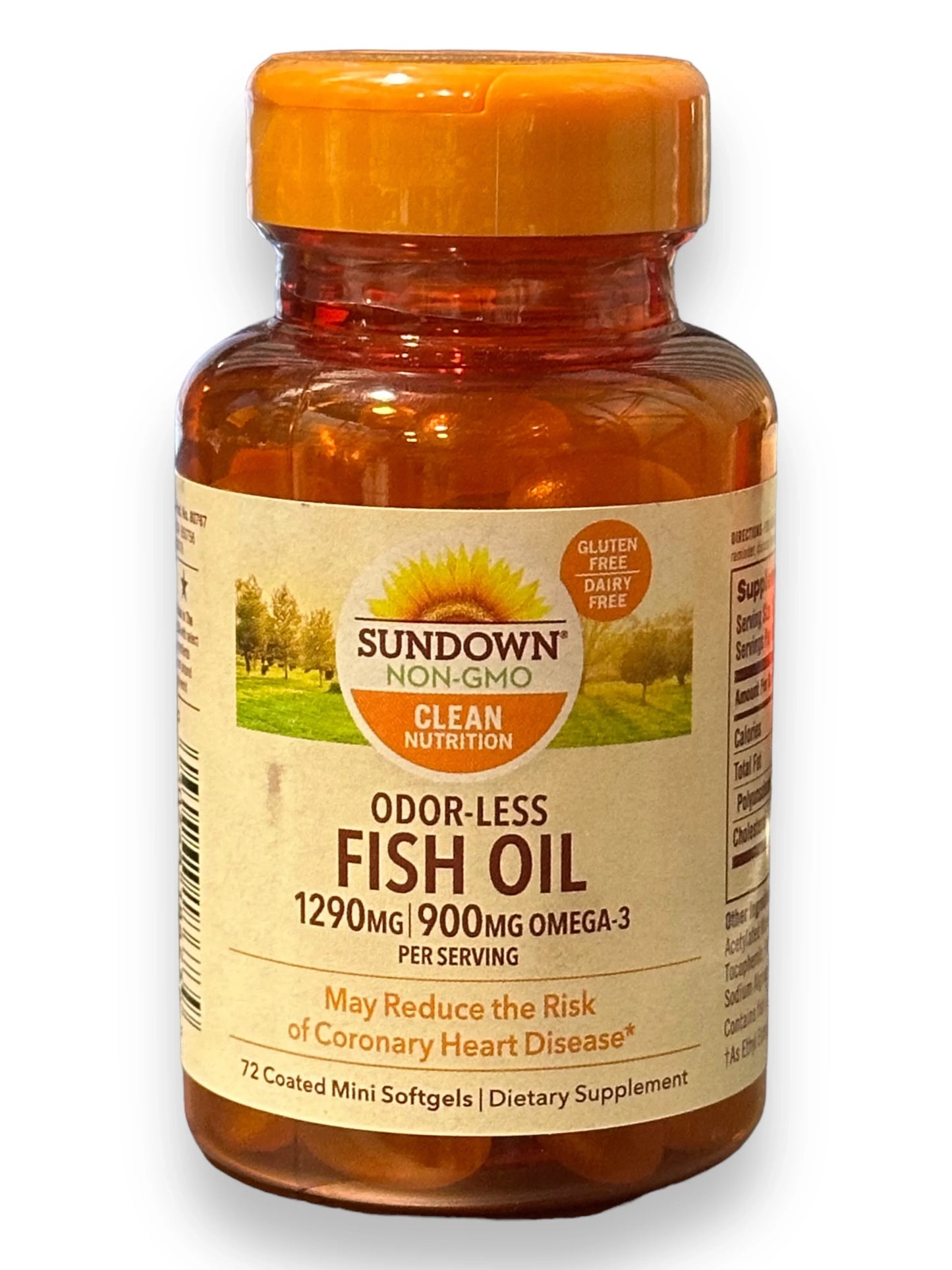 Sundown Odorless Fish Oil, 1290mg, Omega 3 Dietary Supplement, Supports Heart Health, 72 Coated Mini Softgels - Exotic Pro