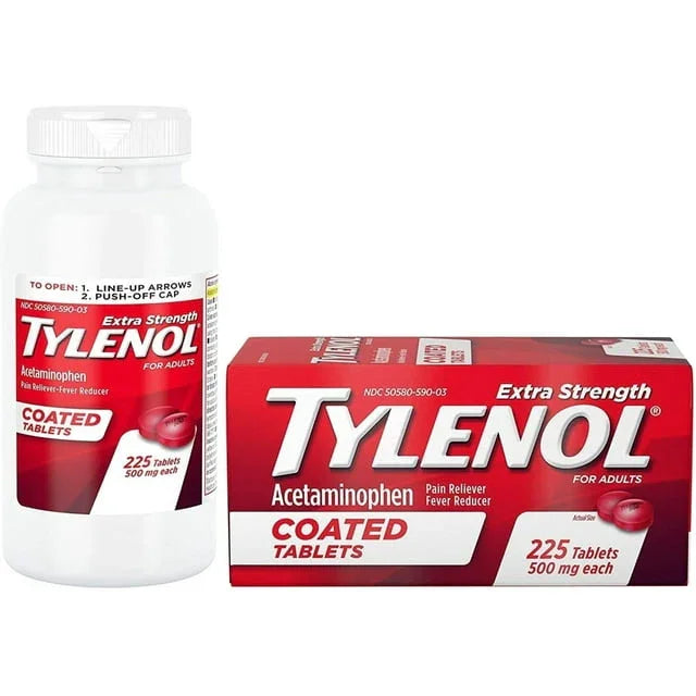 Tylenol Extra Strength Coated Tablets with Acetaminophen 500mg, 225Ct - Exotic Pro