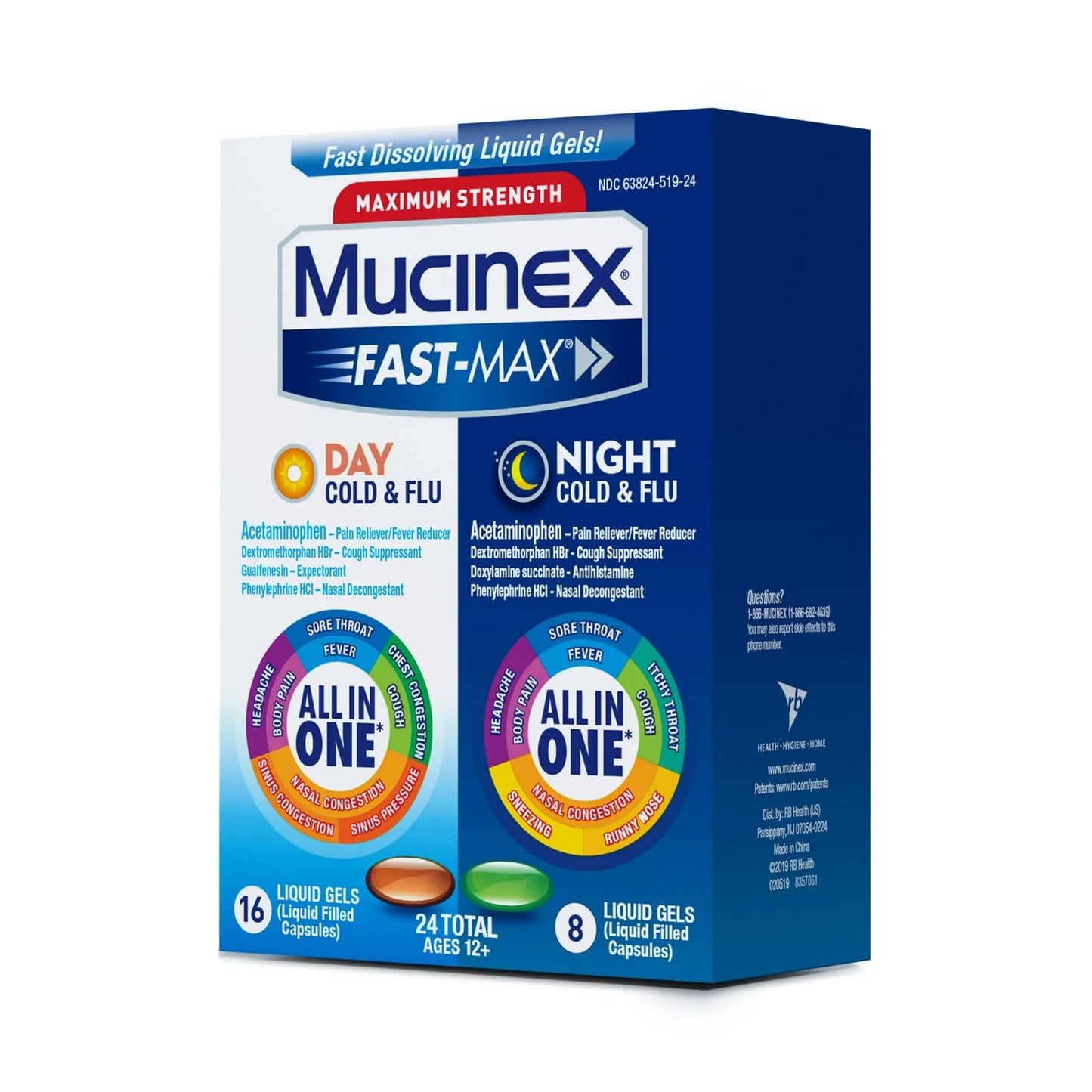 Mucinex Fast-Max Day & Night Cold & Flu Liquid Gels, Cough Relief, 24 Ct - Exotic Pro