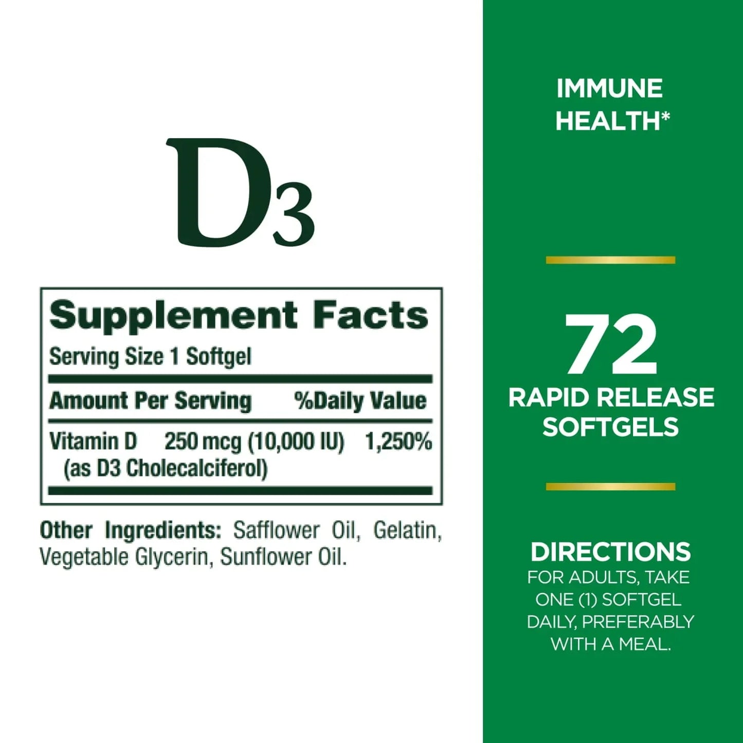 Nature's Bounty Vitamin D3 250mcg – Immune Support Softgels (72 Ct) - Exotic Pro