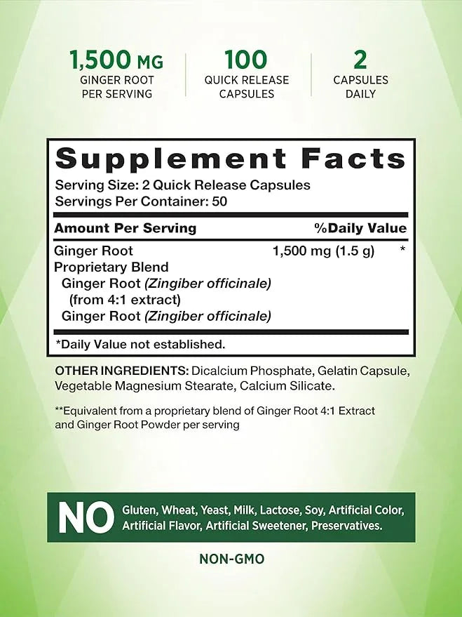 Nature's Truth Ginger Root Capsules | 1,500mg | 100 Count | Non-GMO and Gluten-Free Supplement - Exotic Pro