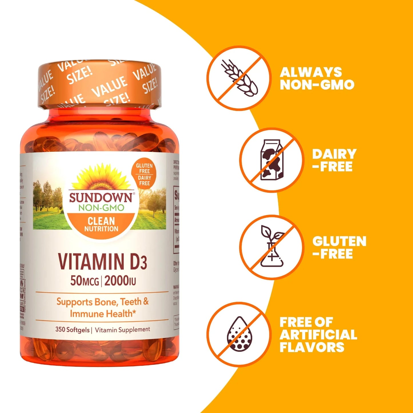 Sundown Vitamin D3 2000 IU Softgels, Supports Bone, Teeth, and Immune Health, 350 Count - Exotic Pro