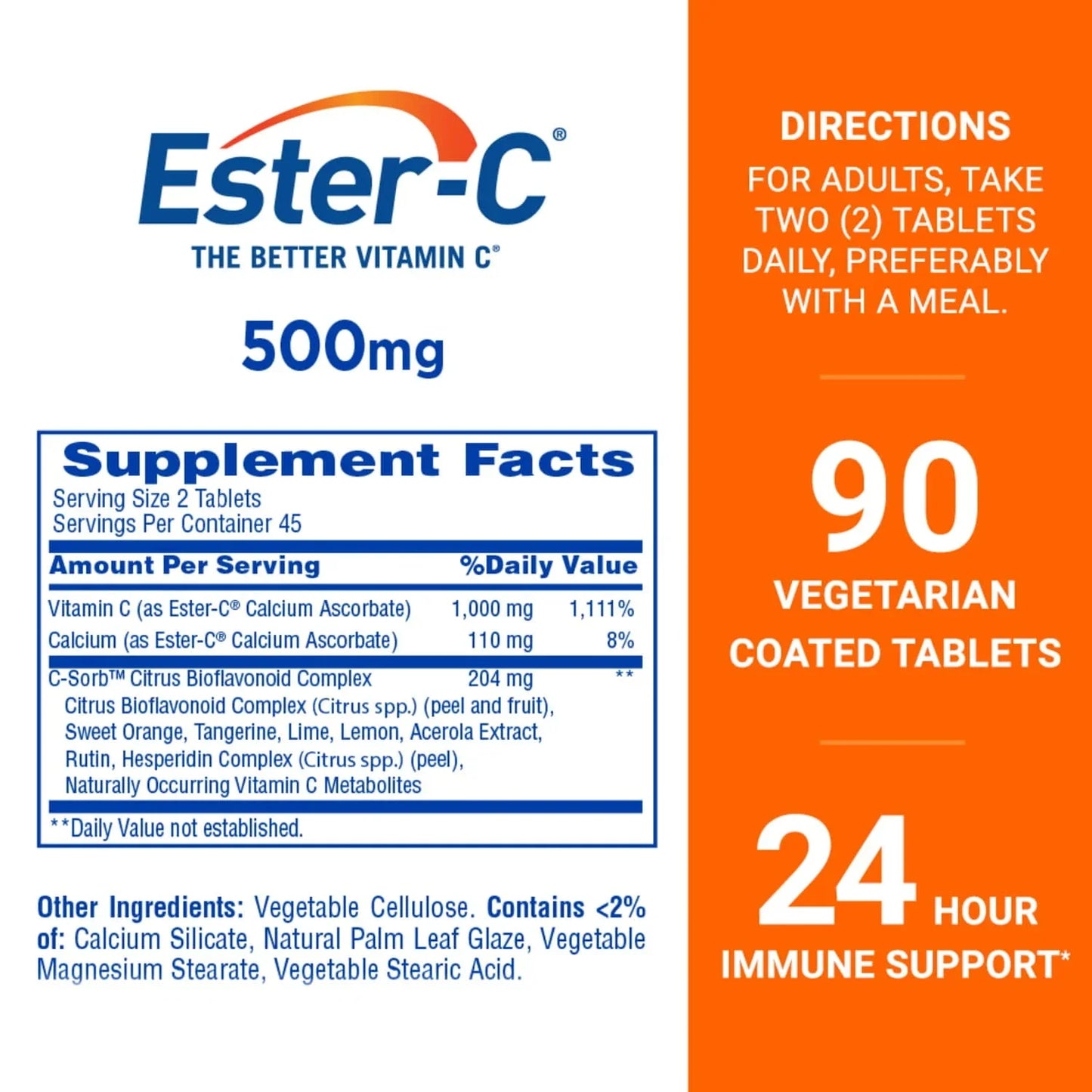 Ester-C 500mg Vitamin C Tablets – 24-Hour Immune Support, 90 Count - Exotic Pro