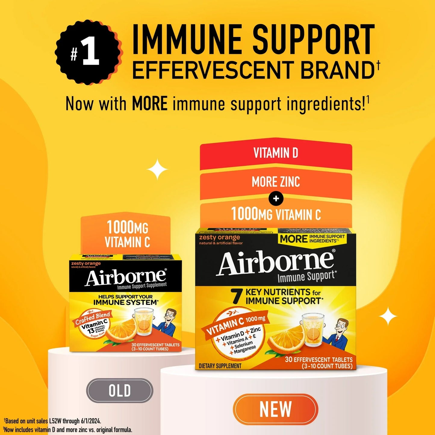 Airborne Immune Support Effervescent Tablets, Vitamin C 1000mg, Orange, 30 Ct - Exotic Pro