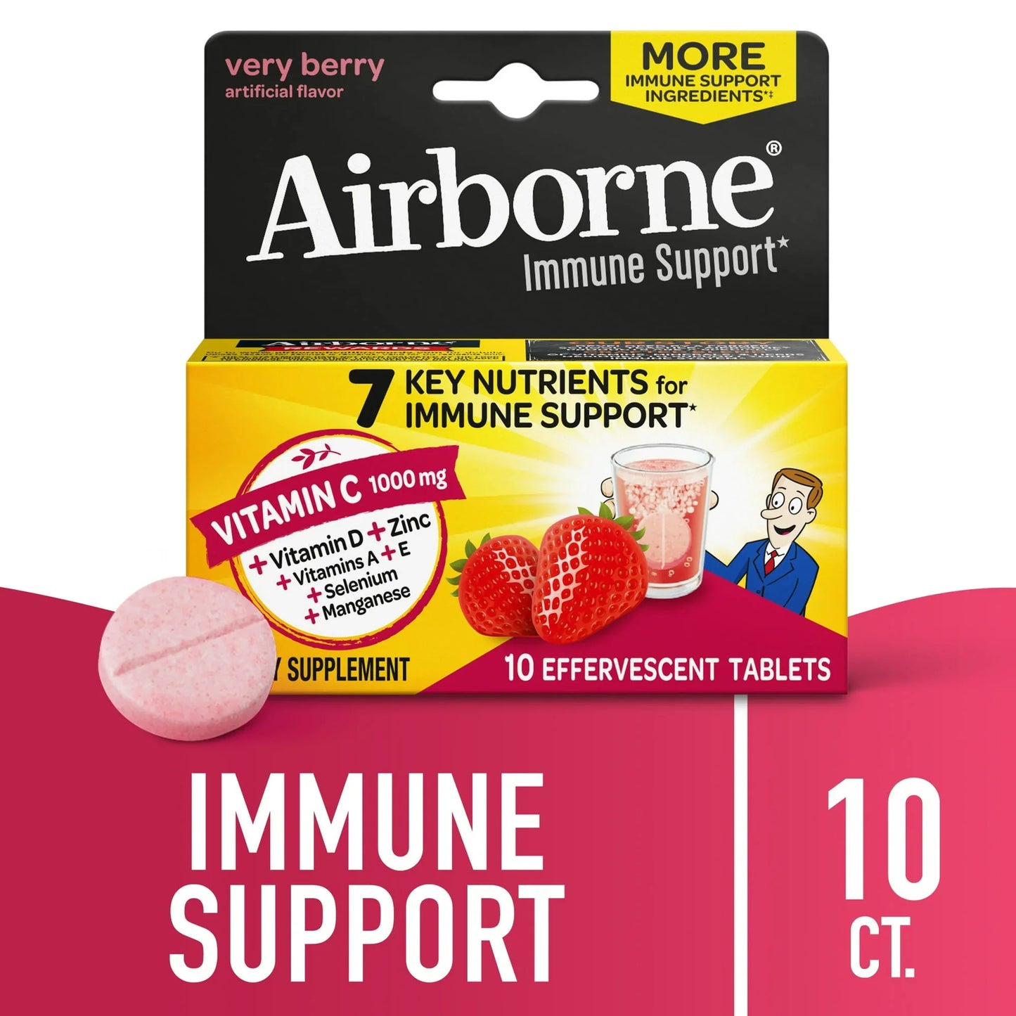 Airborne Vitamin C Immune Support 1000mg | 10 Ct Very Berry Effervescent Tabs - Exotic Pro