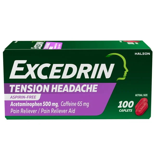Excedrin Tension Headache Relief Caplets with Acetaminophen & Caffeine – 100 Ct - Exotic Pro