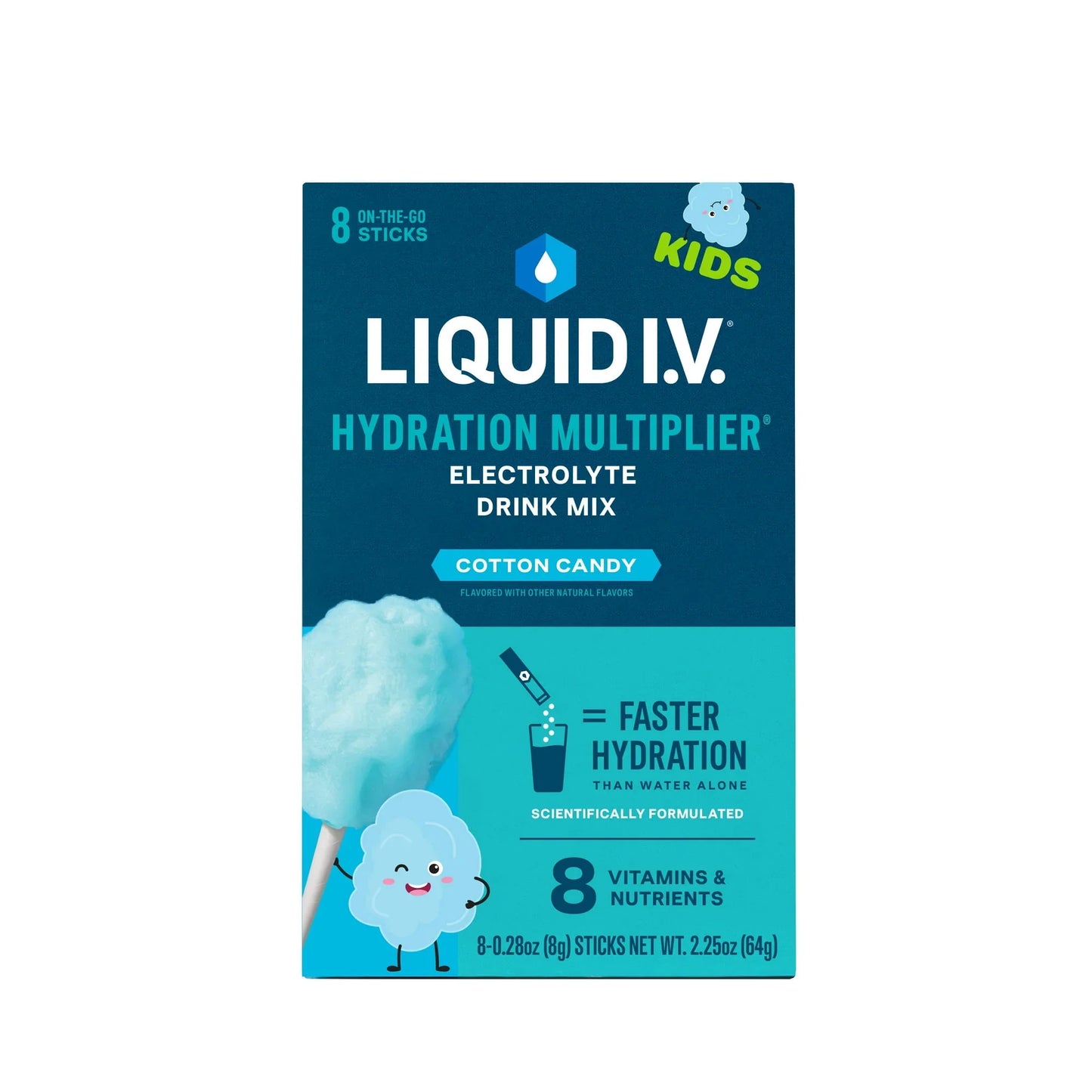 Liquid I.V. Hydration Multiplier Kids Cotton Candy Drink Mix | 8 Packets - Exotic Pro