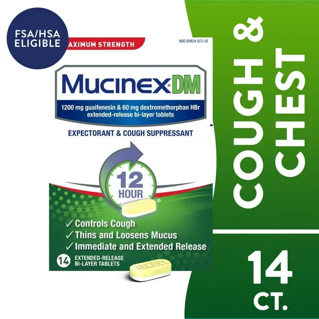 Mucinex DM Max Strength 12 Hour Cough & Mucus Relief Tablets, 14 Ct - Exotic Pro