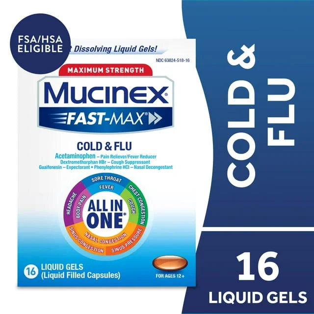 Mucinex Fast-Max Cold & Flu Liquid Gels, Cough & Congestion Relief, 16 Ct - Exotic Pro