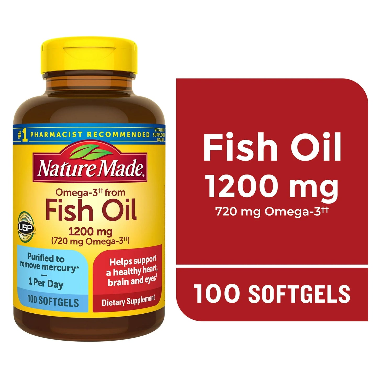 Nature Made Omega-3 Fish Oil 1200mg – One Per Day, 100 Softgels - Exotic Pro