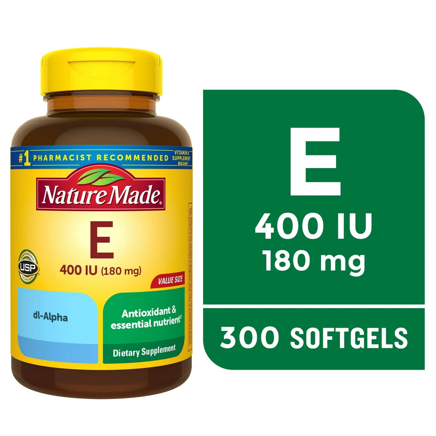 Nature Made Vitamin E 400 IU 300 Ct | 180 mg dl-Alpha Softgels for Antioxidant Support - Exotic Pro