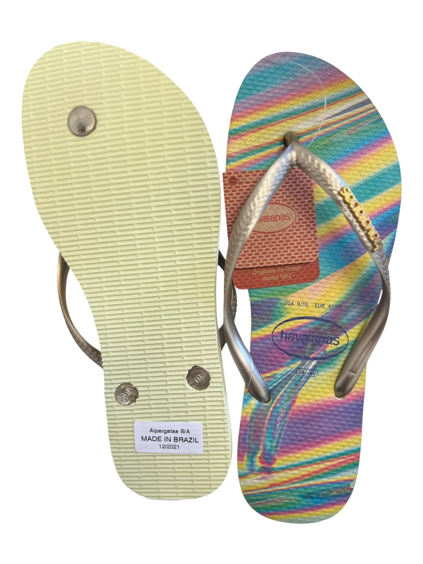 Havaianas Slim Iridescent Women's Flip Flops – Lime Green, Size 9/10 - Exotic Pro