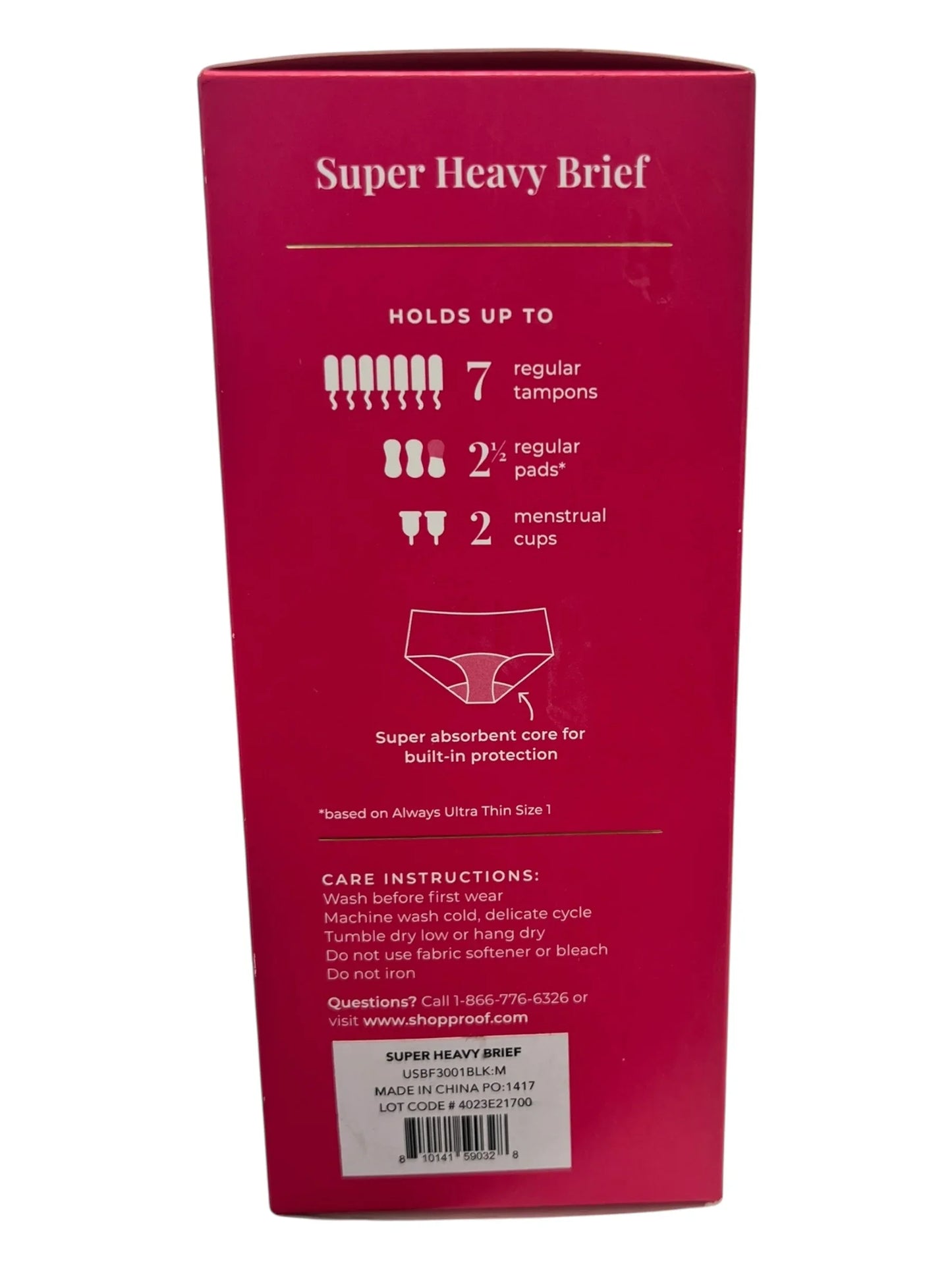 Proof Women's Super Heavy Absorbency Period Brief - Black, Size M