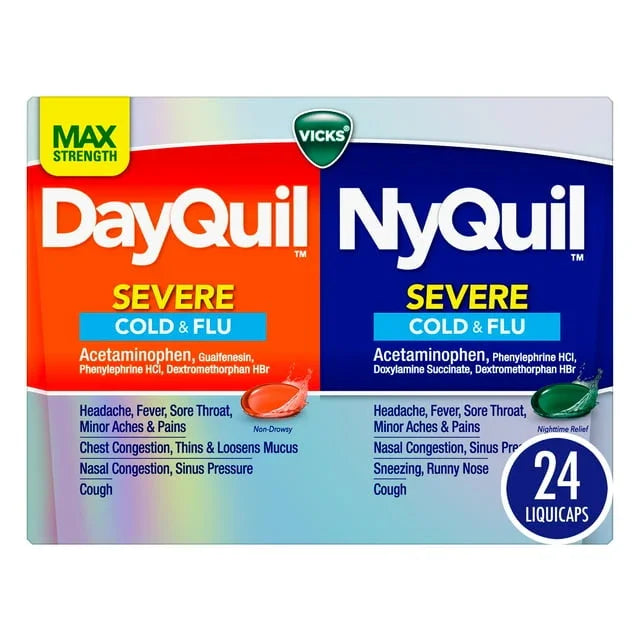 Vicks DayQuil & NyQuil Severe – Cold & Flu Relief LiquiCaps, 24 Count - Exotic Pro