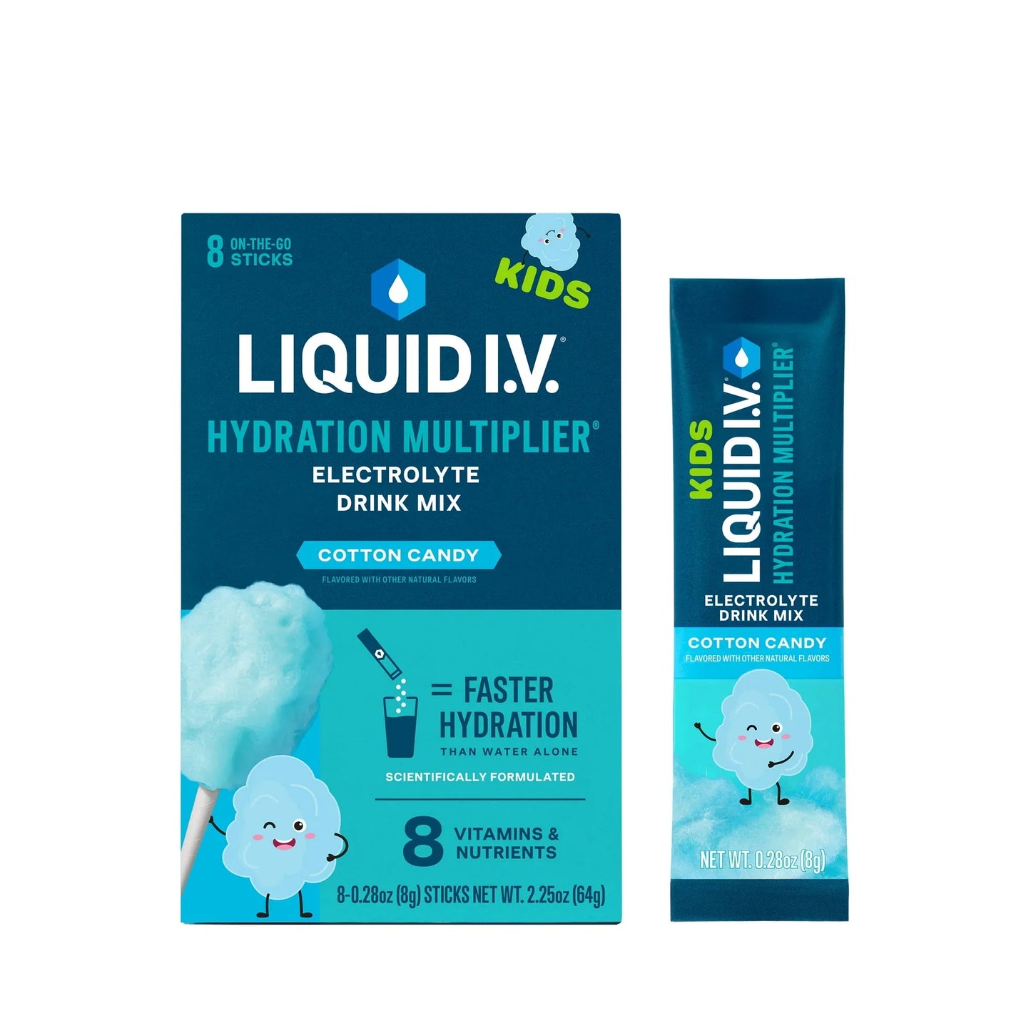Liquid I.V. Hydration Multiplier Kids Cotton Candy Drink Mix | 8 Packets - Exotic Pro