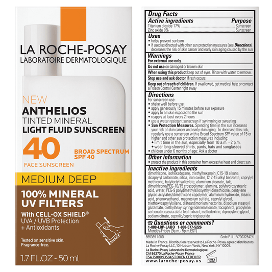 La Roche-Posay Anthelios Tinted Mineral Sunscreen SPF 40 – 1.7oz MEDIUM DEEP