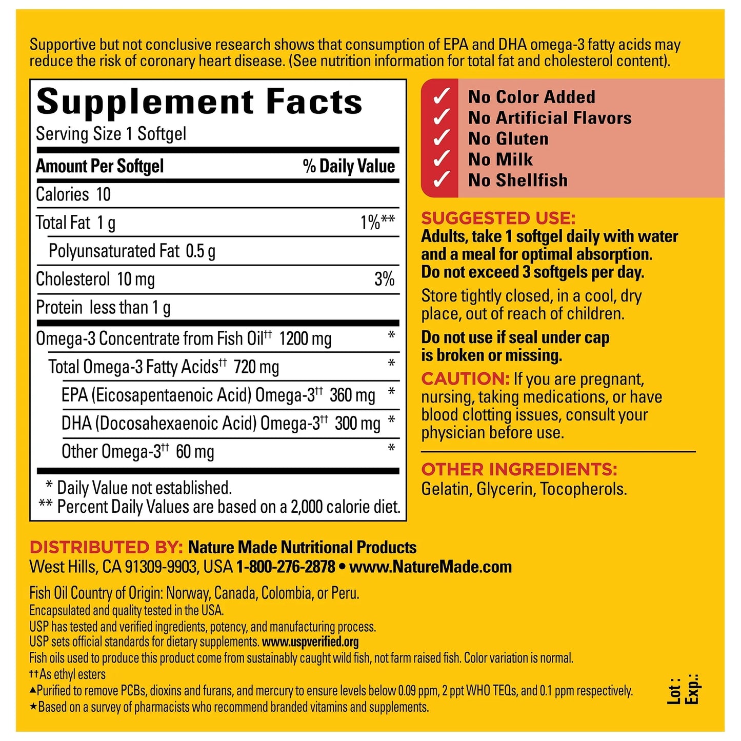 Nature Made Omega-3 Fish Oil 1200mg – One Per Day, 100 Softgels - Exotic Pro