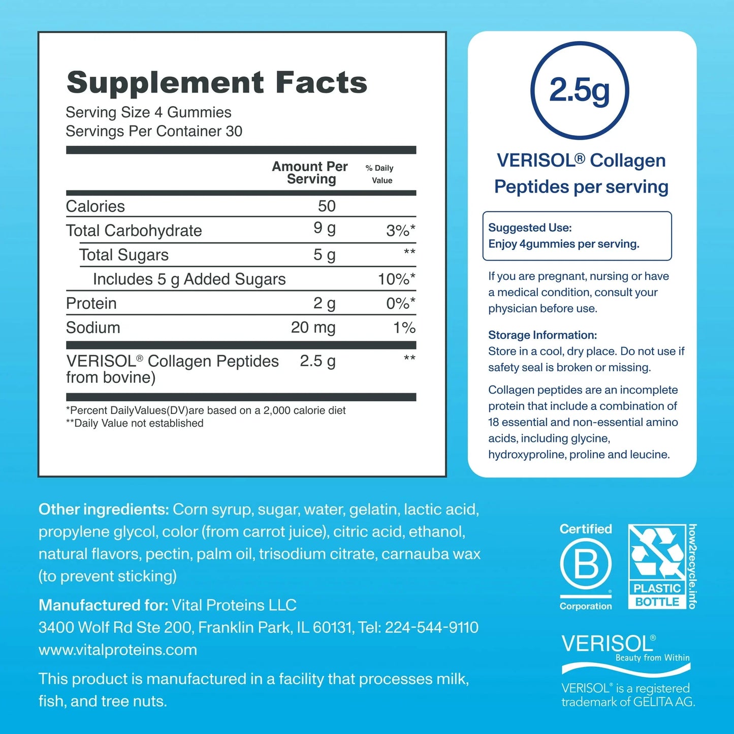 Vital Proteins Collagen Peptides Gummies - Hair, Skin & Nails, 120 Ct - Exotic Pro