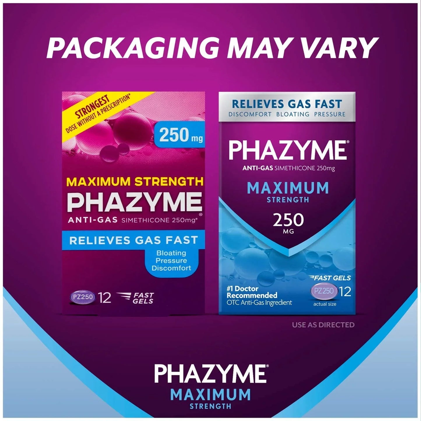 Phazyme Maximum Strength Gas Relief – 250mg, 12 Softgels | Fast Bloating Relief - Exotic Pro