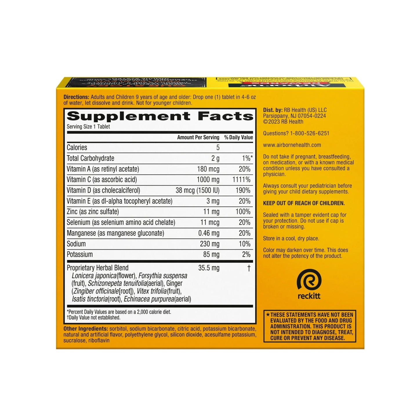 Airborne Immune Support Effervescent Tablets, Vitamin C 1000mg, Orange, 30 Ct - Exotic Pro