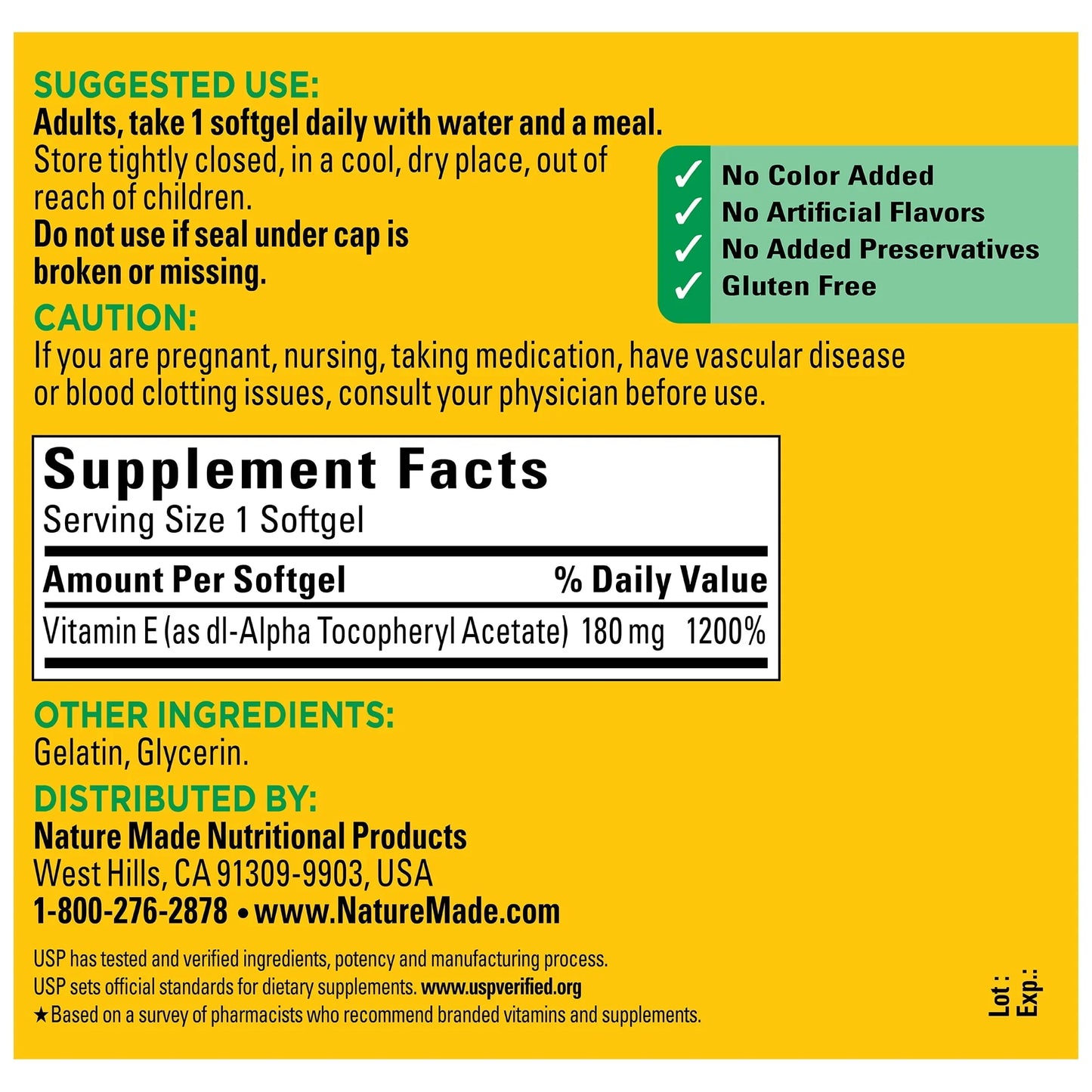 Nature Made Vitamin E 400 IU 300 Ct | 180 mg dl-Alpha Softgels for Antioxidant Support - Exotic Pro