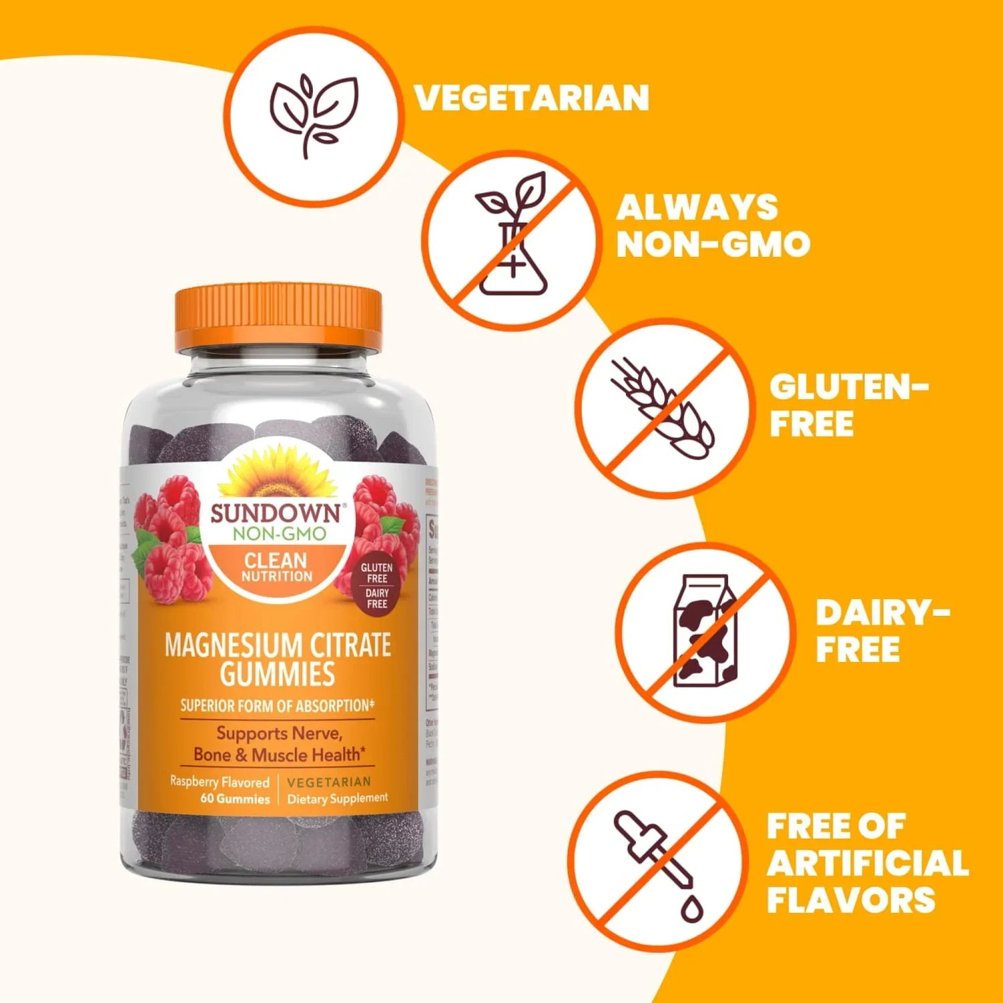Sundown Magnesium Citrate Gummies, 180 mg, Raspberry Flavor - 60 Count - Exotic Pro