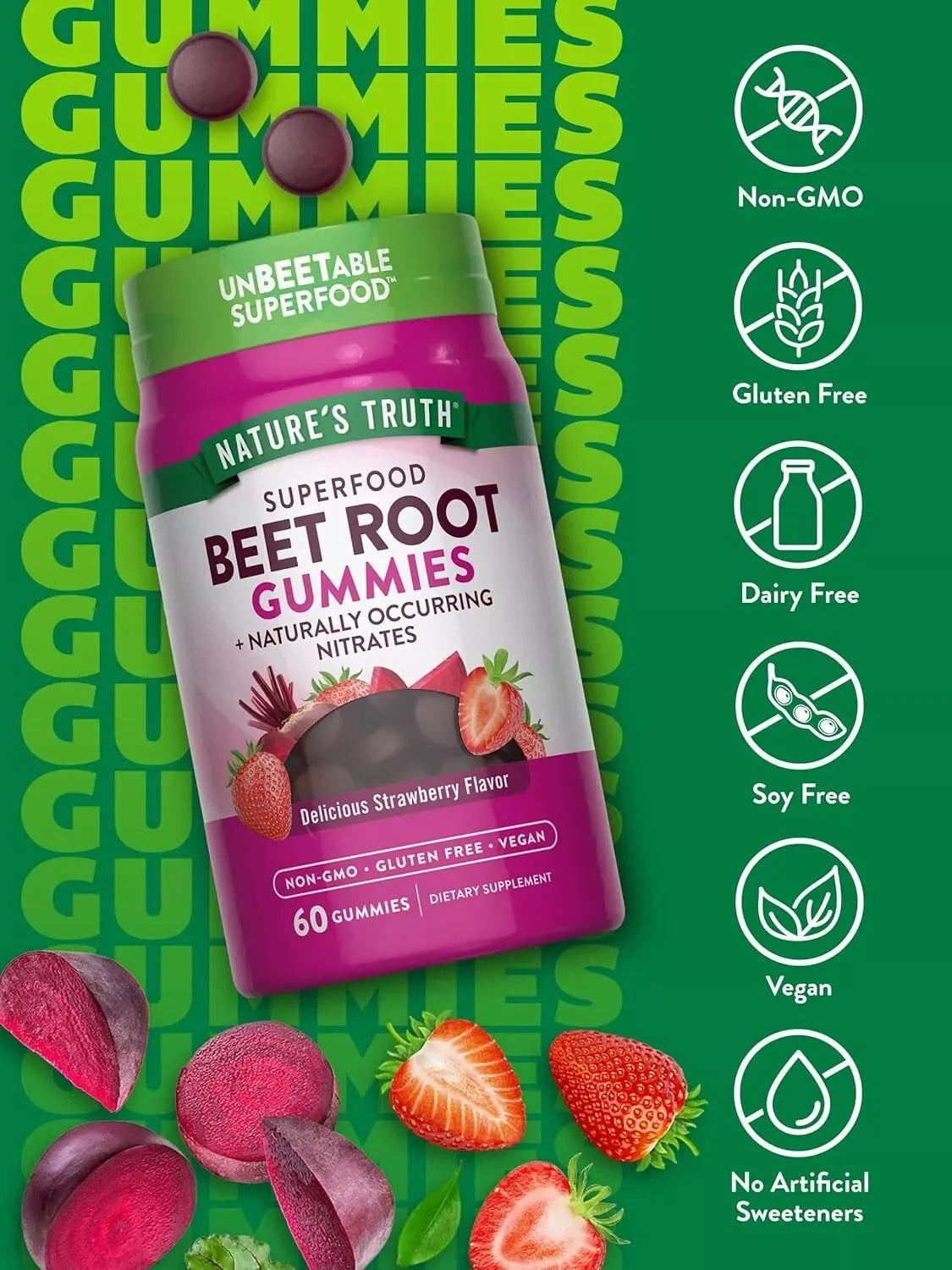 Nature's Truth Beet Root Gummies – 60 Ct | Superfood & Non-GMO Support - Exotic Pro