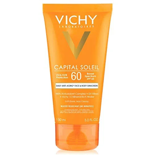 Vichy Capital Soleil Body & Face Sunscreen Lotion, Daily Anti Aging Sunblock with Broad Spectrum SPF 60, Dermatologist Recommended, Oxybenzone-Free, 5 fl. oz. - Exotic Pro