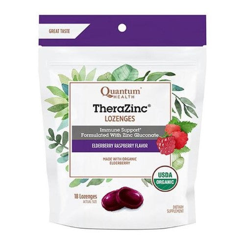 Quantum Health TheraZinc Organic Elderberry Raspberry Lozenges – 18 ct