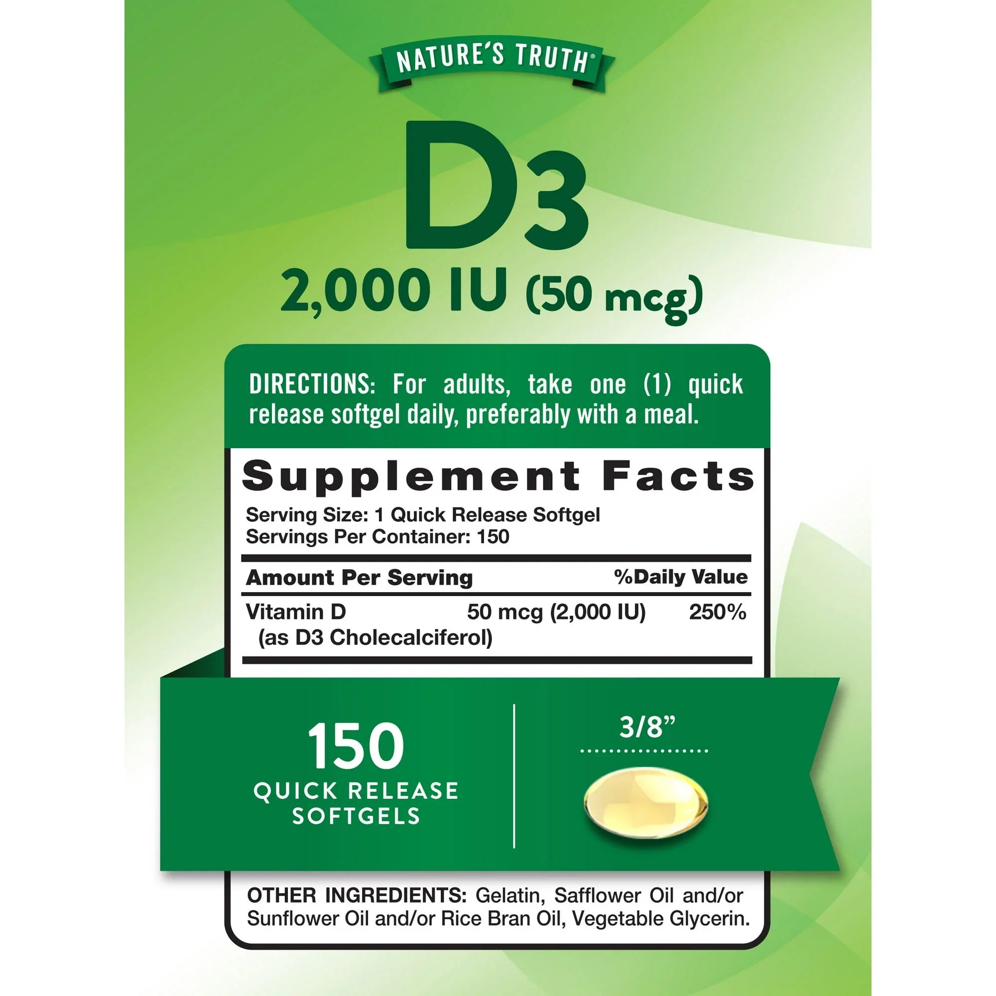 Nature’s Truth High Potency Vitamin D3 125mcg (5000 IU) – 150 Softgels - Exotic Pro