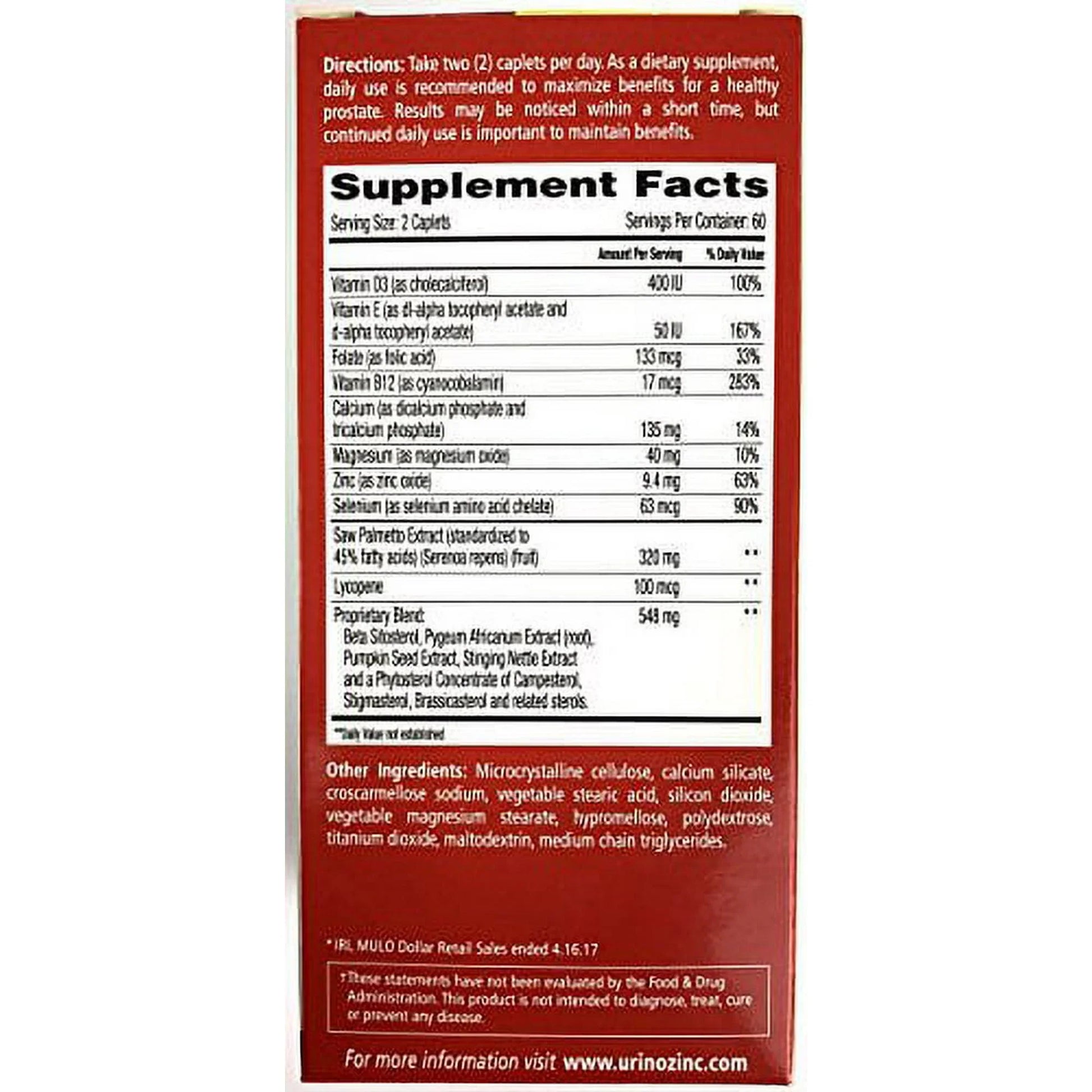Urinozinc Prostate Health Complex 120 Ct | Men's Supplement for Prostate & Urinary Support - Exotic Pro