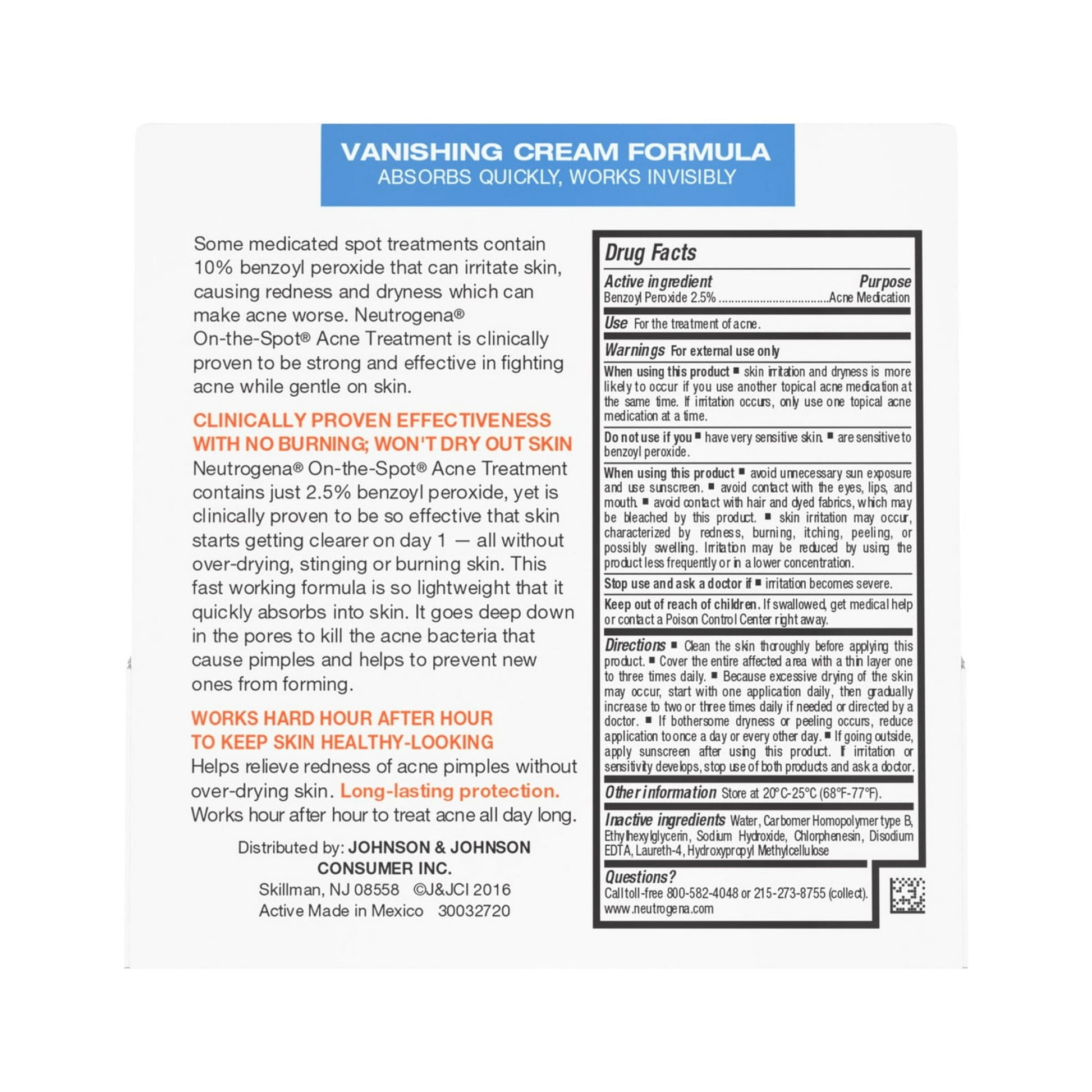 Neutrogena On-The-Spot Acne Treatment 0.75 oz | 2.5% Benzoyl Peroxide Gel - Exotic Pro
