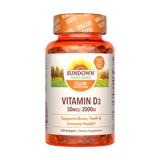 Sundown Vitamin D3 2000 IU Softgels, Supports Bone, Teeth, and Immune Health, 350 Count - Exotic Pro