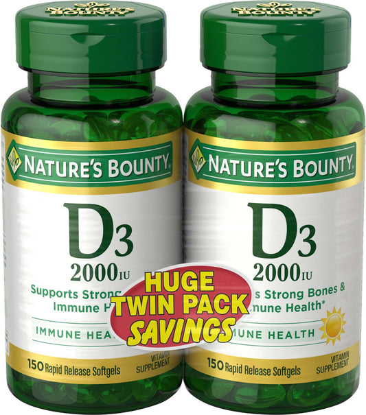 Nature's Bounty Vitamin D3 2000 IU Softgels – Bonus Twin Pack 150+150 ct