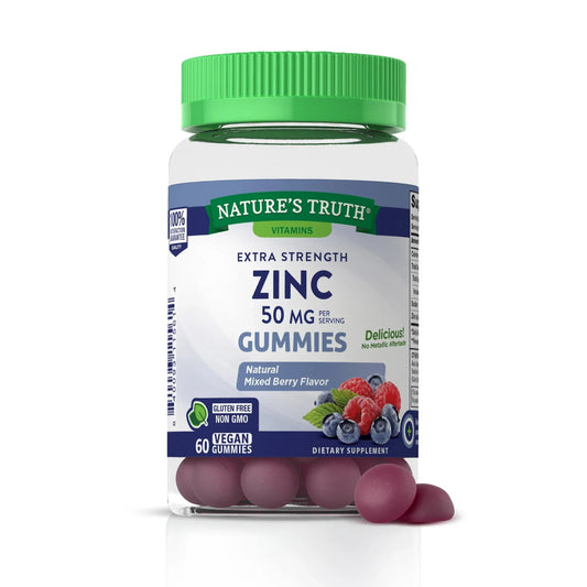 Zinc Gummies | 50mg | 60 count | Vegan, Non-GMO & Gluten Free Supplement | Mixed Berry Flavor | by Natures Truth - Exotic Pro