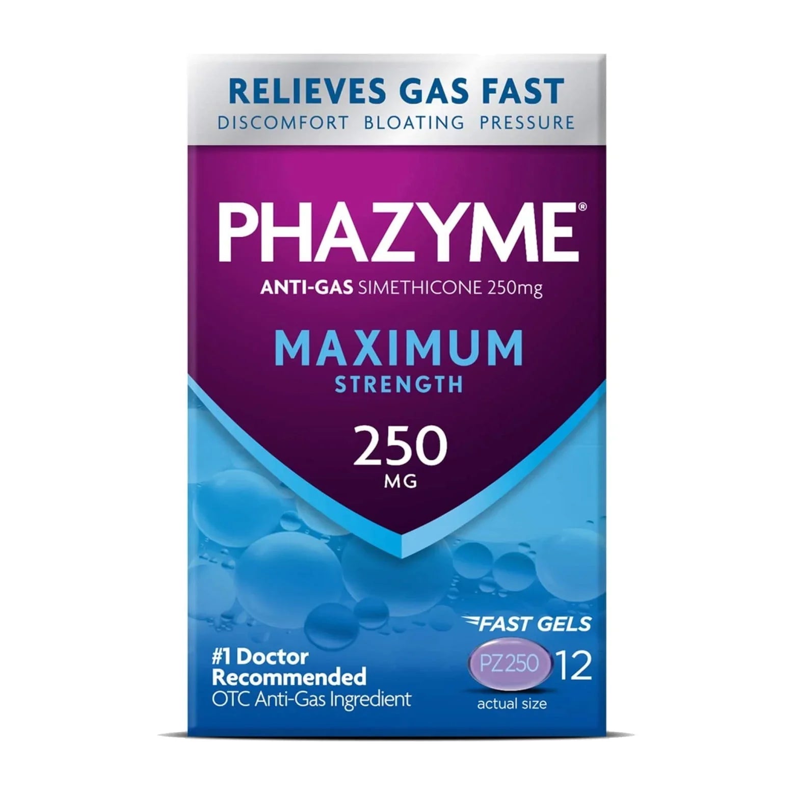 Phazyme Maximum Strength Gas Relief – 250mg, 12 Softgels | Fast Bloating Relief - Exotic Pro
