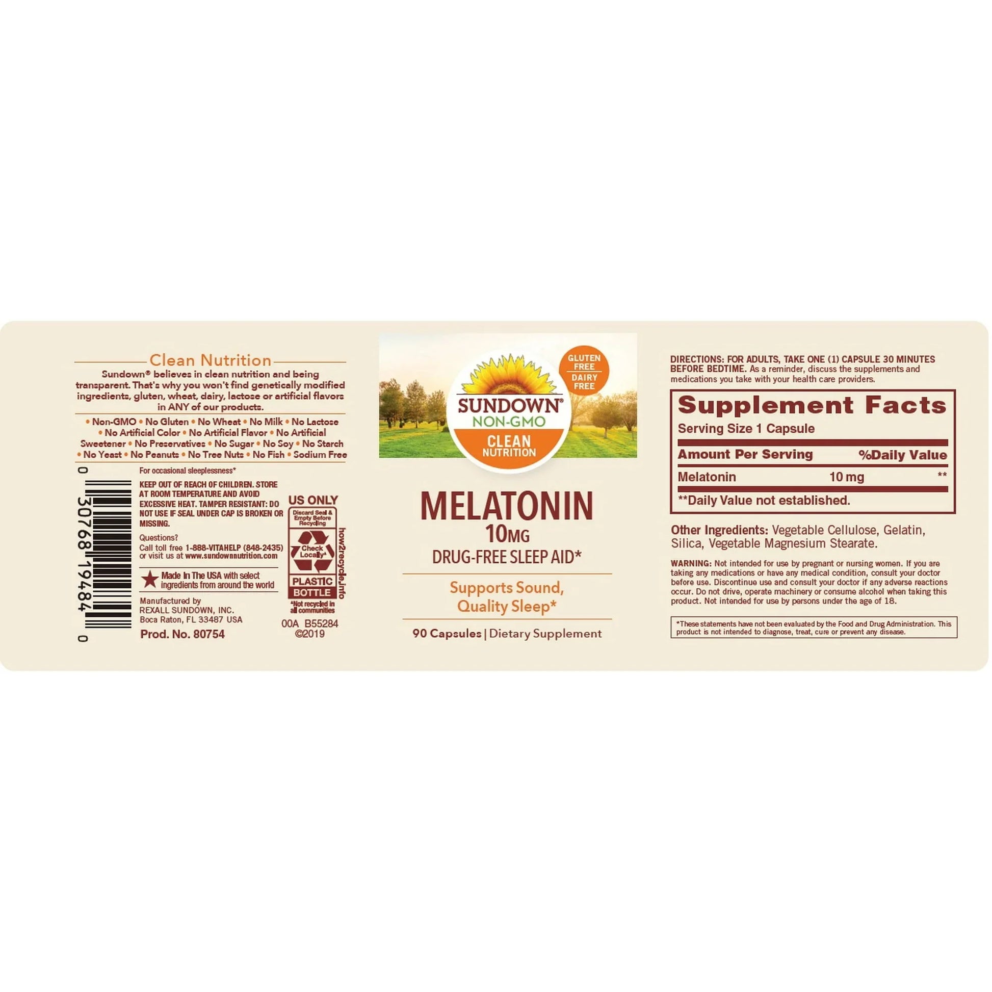 Sundown Melatonin Dietary Supplement Capsules, 10 mg, 90 count - Exotic Pro