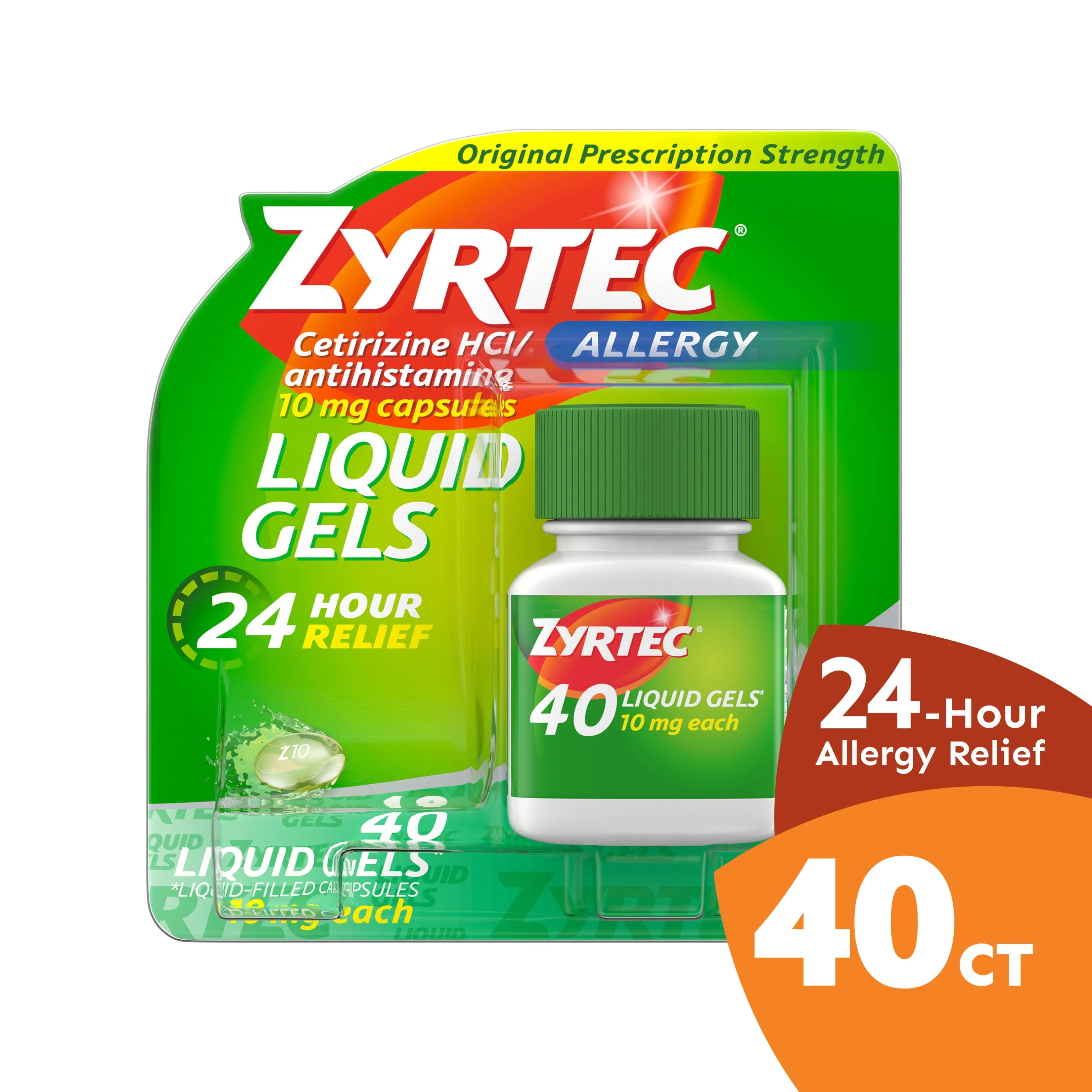 Zyrtec 24 Hour Allergy Relief Antihistamine Liquid Gels, 40 ct - Exotic Pro