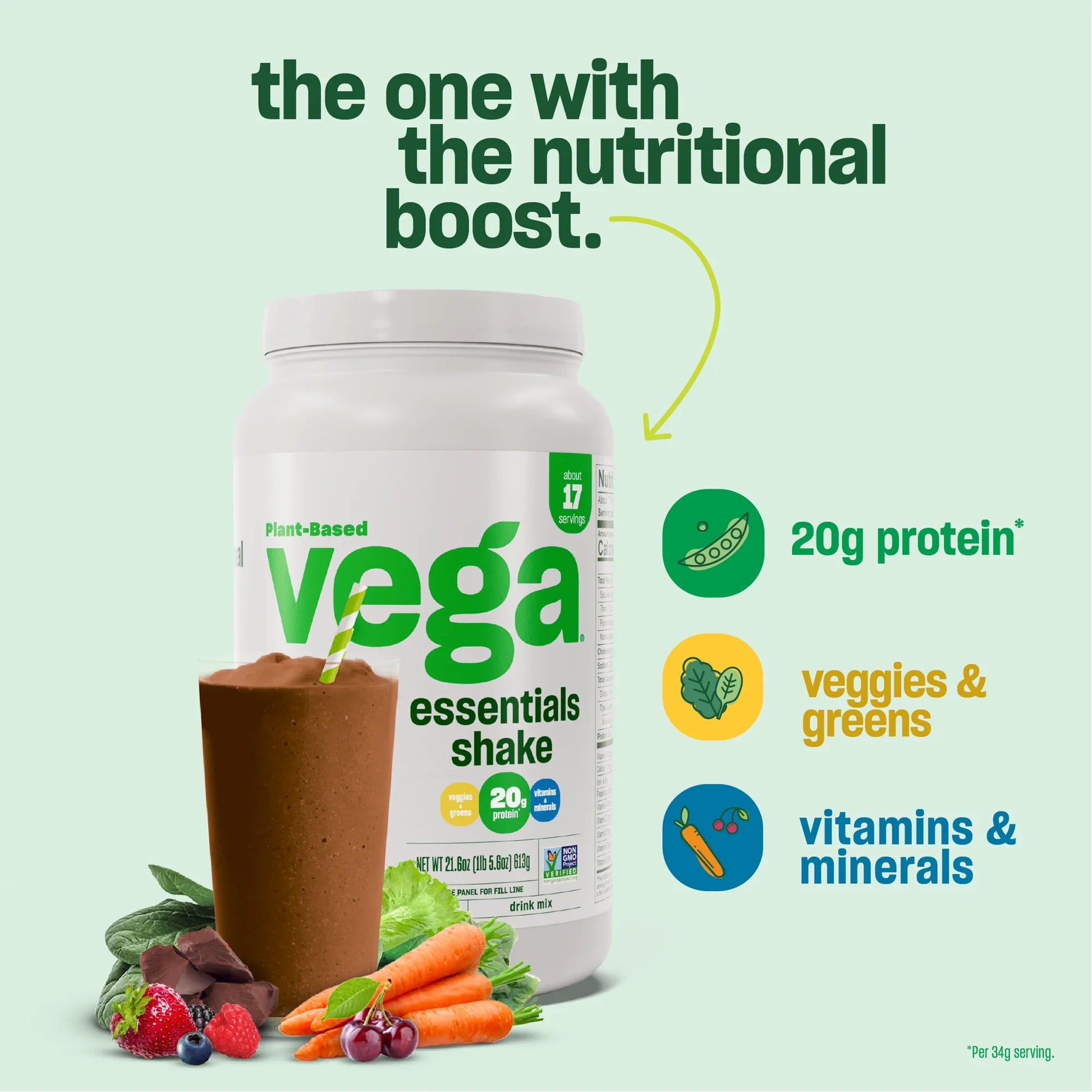 Vega Essentials Shake Plant Based Protein Powder, Vanilla, 18 Servings (21.9oz) - Exotic Pro