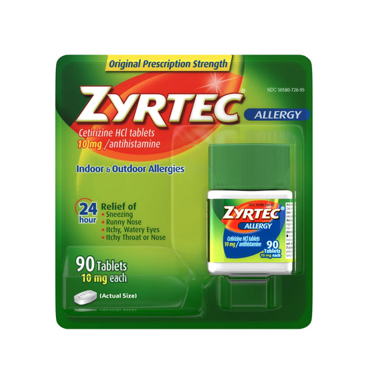 Zyrtec 24 Hour Allergy Relief Cetirizine HCl Indoor and Outdoor Allergies Tablets 90ct - Exotic Pro