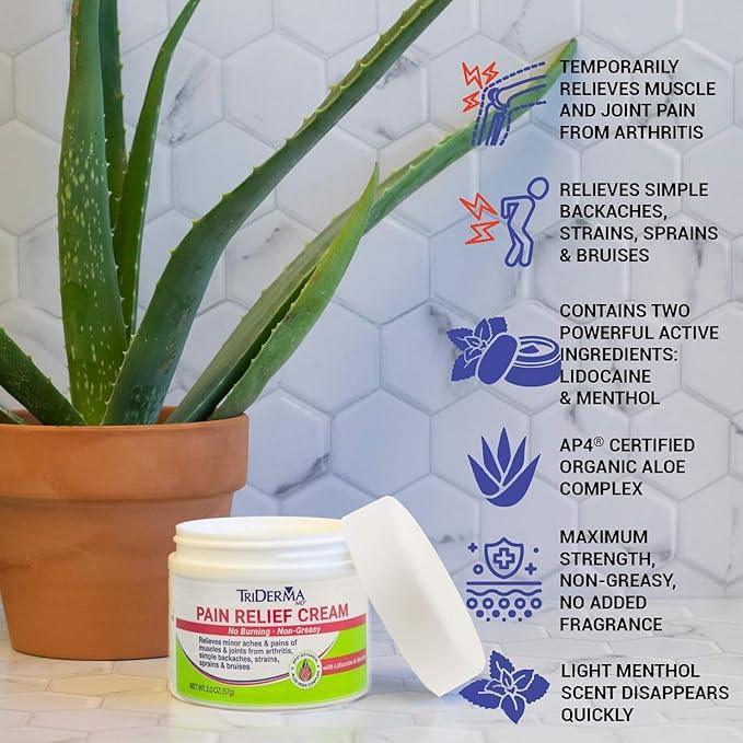TriDerma Pain Relief Cream, Maximum Strength Topical Cream, Non-Greasy, 2 Pack - Exotic Pro
