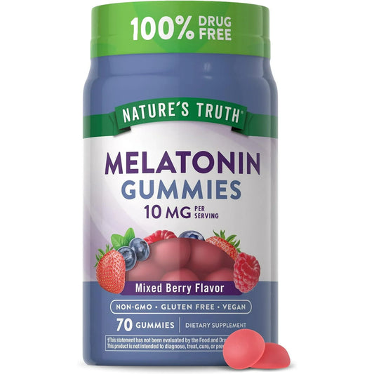 Melatonin Gummies 10mg | 70 Count | Berry Flavor | Vegan, Non-GMO, Gluten Free Supplement | by Nature's Truth - Exotic Pro