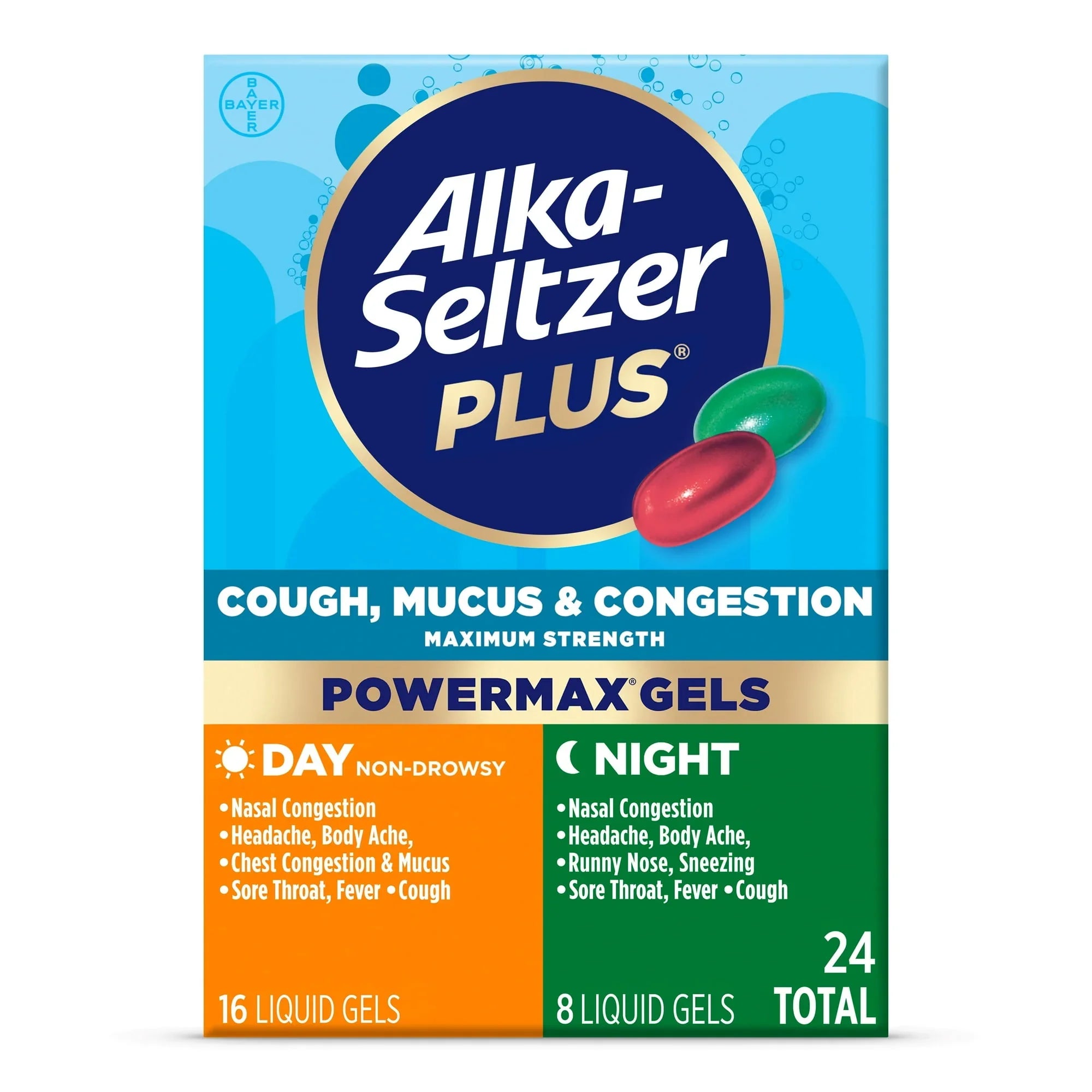 Alka-Seltzer Plus Max Cough & Congestion Day+Night Liquid Gels, 24 Ct - Exotic Pro