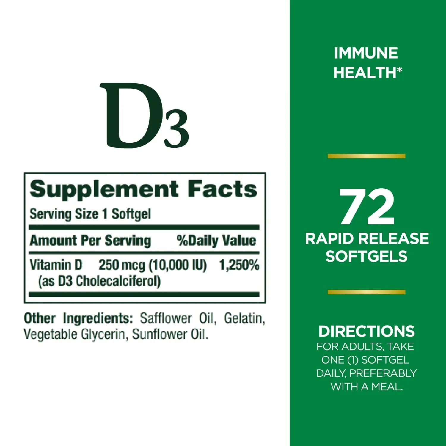 Nature's Bounty Vitamin D3 250mcg – Immune Support Softgels (72 Ct) - Exotic Pro